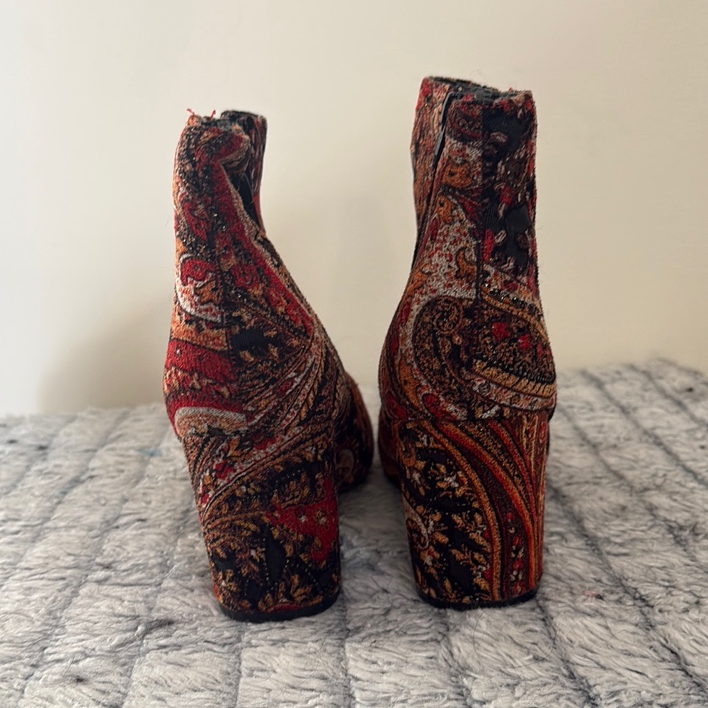 Diba Red and Black Paisley Ankle Boots - Picture 3 of 4